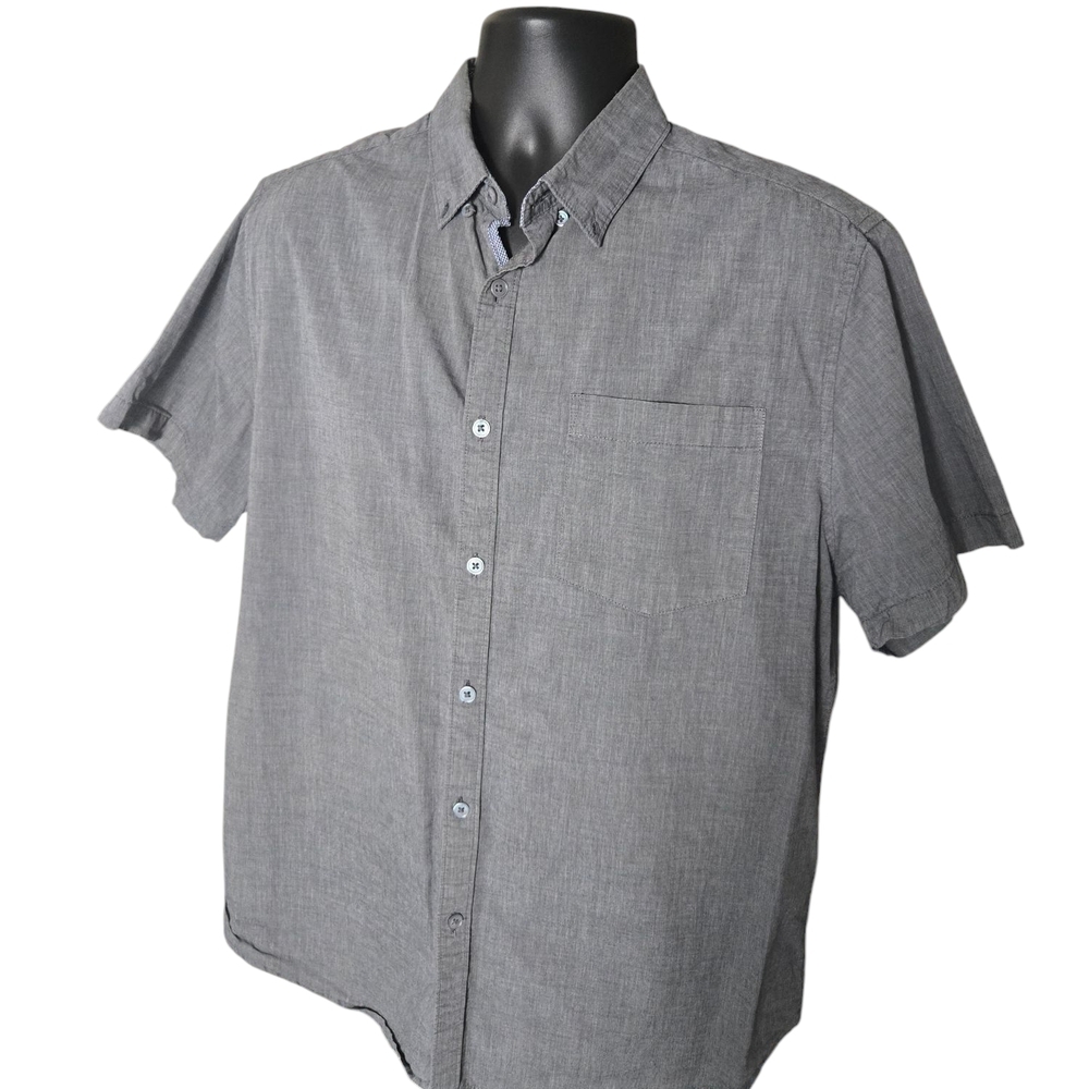 Men's Gray Short Sleeve Shirt Denim & Flower Slim Fit